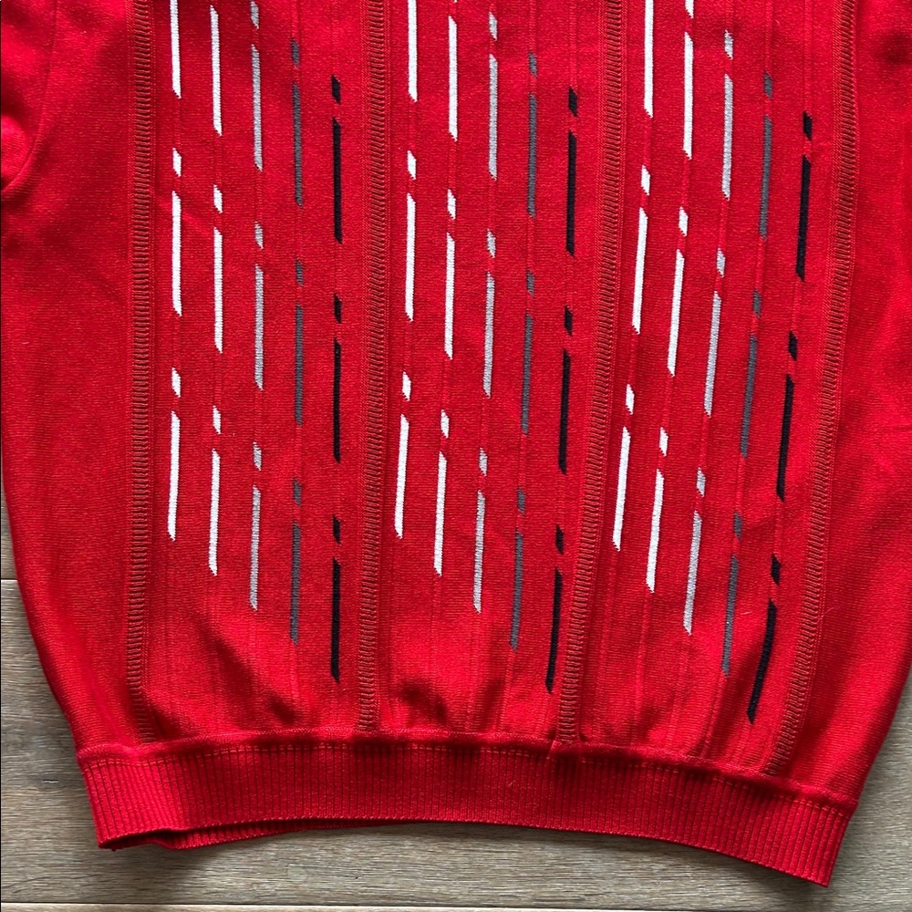 Red Sweater With Patterned Design - image 3